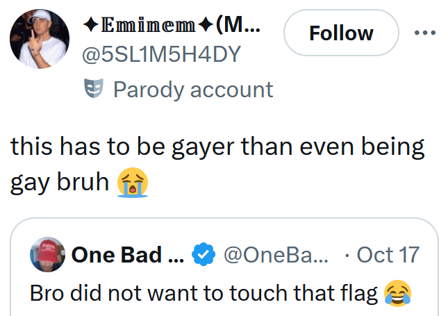 Tweet reading "this has to be gayer than even being gay bruh"