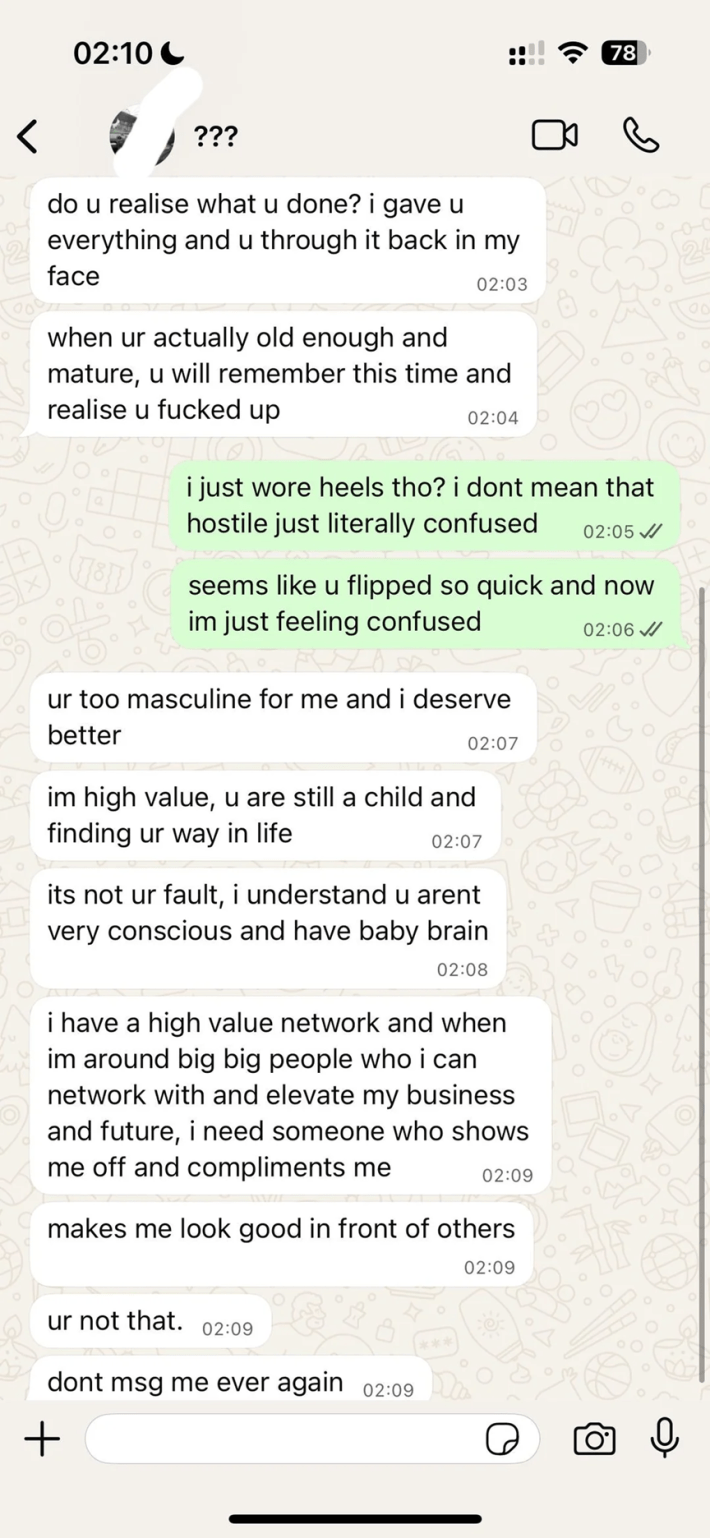 More texts about a breakup over a woman wearing high heels.