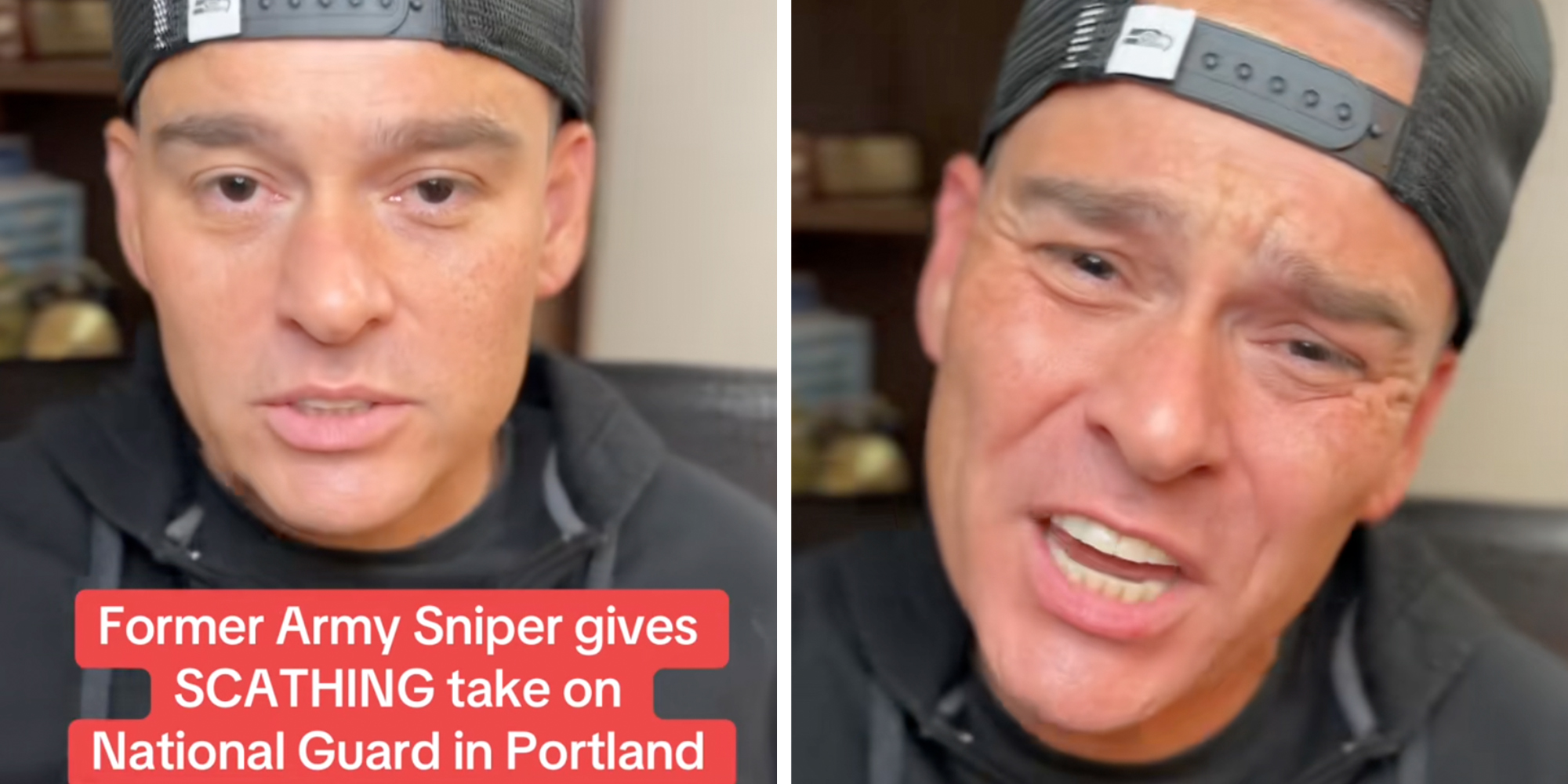 Former U.S. army sniper looking into the camera, angry expression.