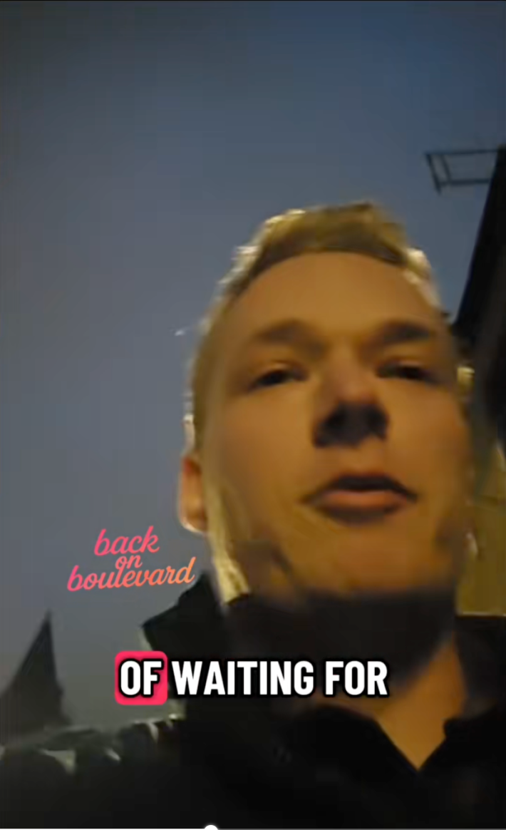 Selfie view video of a blond man who is in the middle of ranting about game delays.