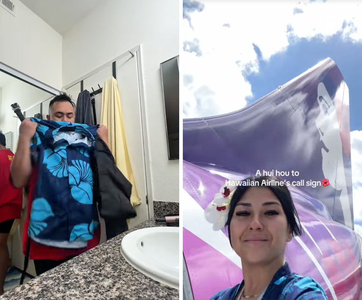 man putting on work uniform