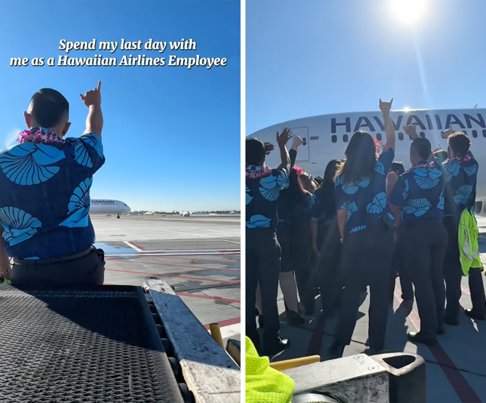 employees waving goodbye to plane