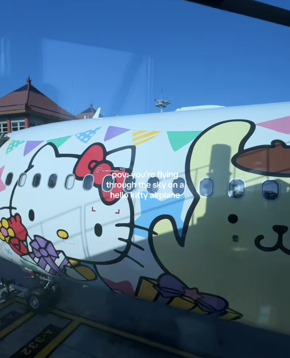 Traveler shares her POV on a Hello Kitty airplane in Japan