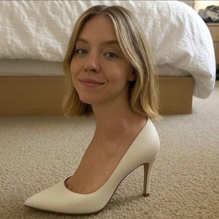 "How a mathematician sees the world" meme representing a woman with her head attached to her ankle sticking out of a white high heeled shoe.