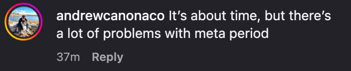 “It’s about time, but there’s a lot of problems with Meta, period.”