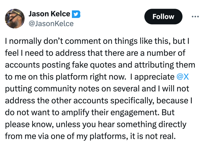 Jason Kelce's tweet.