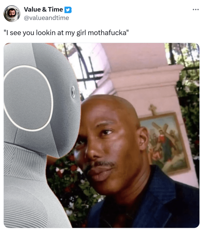 Tweet meme that reads, "I see you lookin at my girl mothaf*cka"