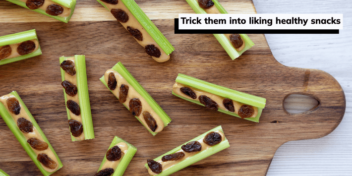 celery with peanut buter and raisins