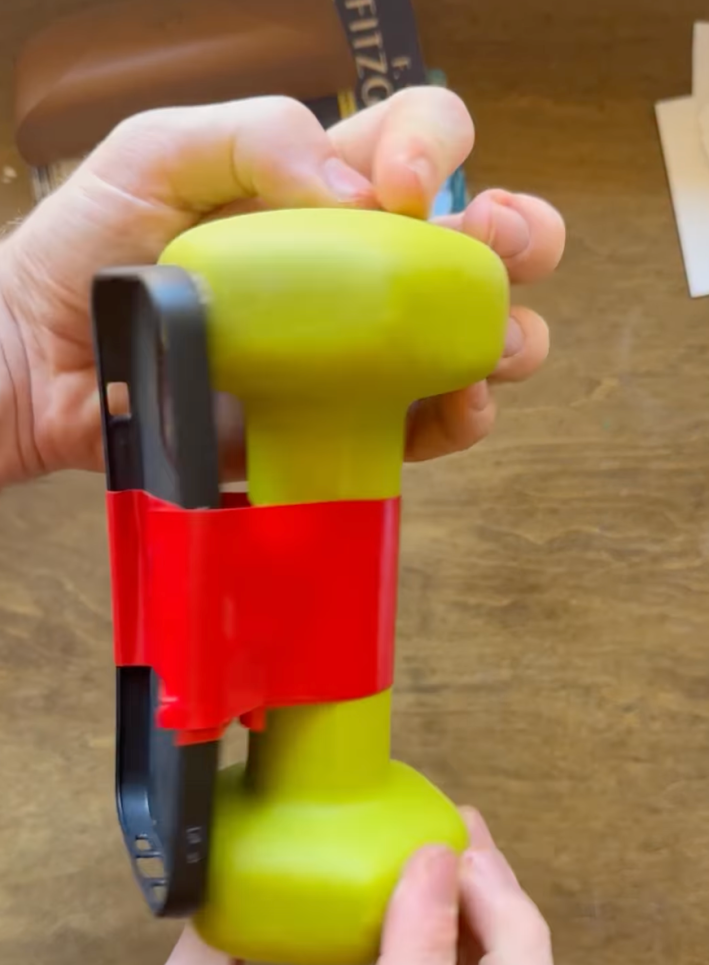 @matterneuroscience/Instagram 5lb dumbbell taped to iphone case