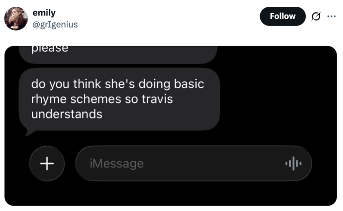 tweet asking if travis kelce understands basic rhymes