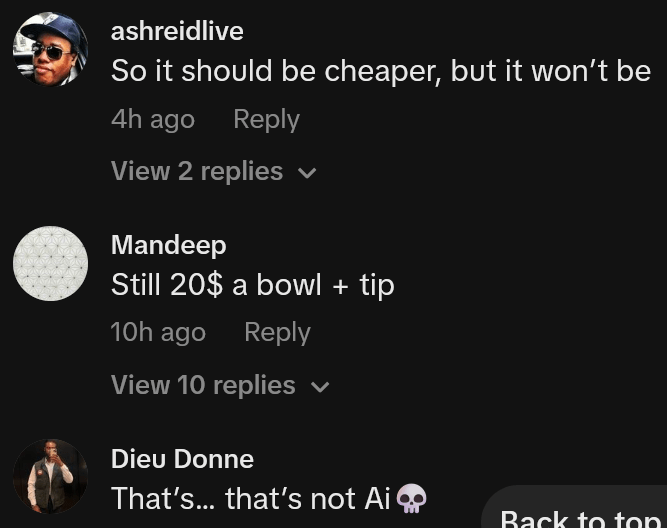 TikTok comments including one reading "So it should be cheaper, but it won’t be"