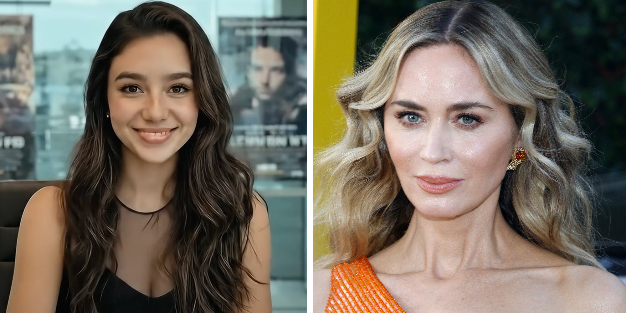 Left: AI-generated actress Tilly Norwood. Right: Emily Blunt at the Los Angeles premiere of 'The Fall Guy' held at the Dolby Theater in Hollywood, USA on April 30, 2024.