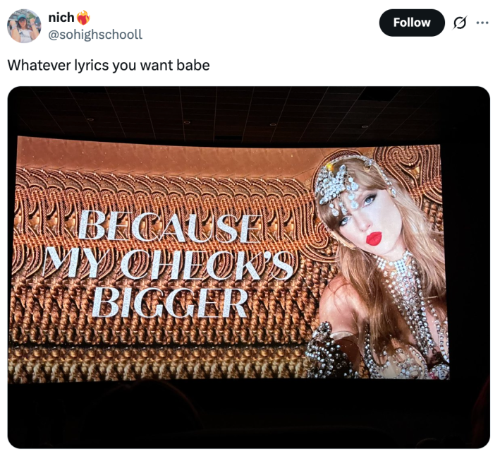 lyrics read: because my check's bigger