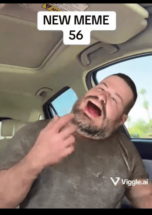 56 meme TikTok video with an AI generated man saying it in a car.