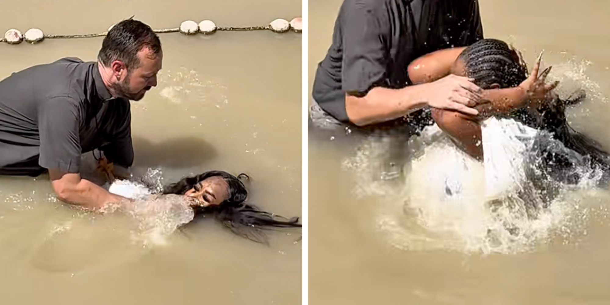 Woman gets baptized and loses her wig