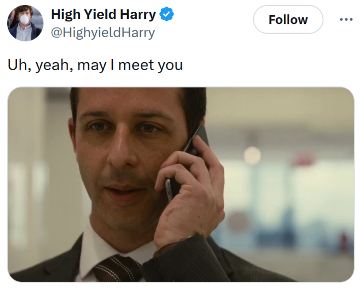 "May I meet you" meme with a screenshot of a man speaking on a cellphone.
