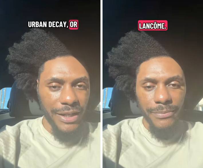 man saying "urban decay or lacome."