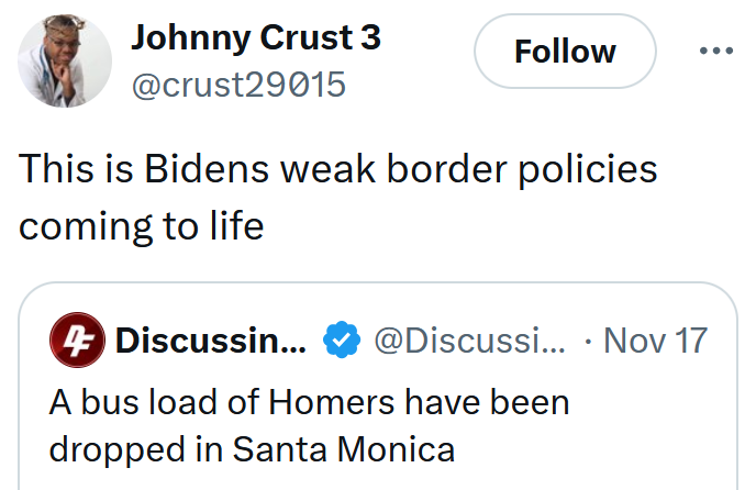 Tweet reading "This is Bidens weak border policies coming to life"