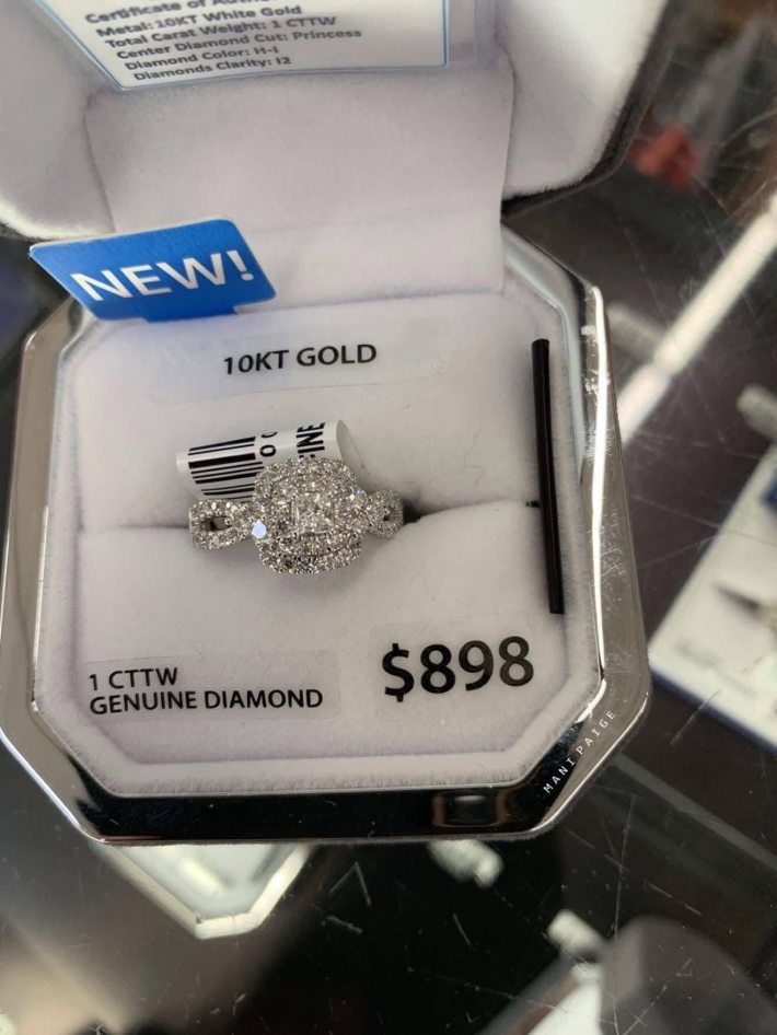Photo of a 10KT diamond ring from Walmart marked $898.