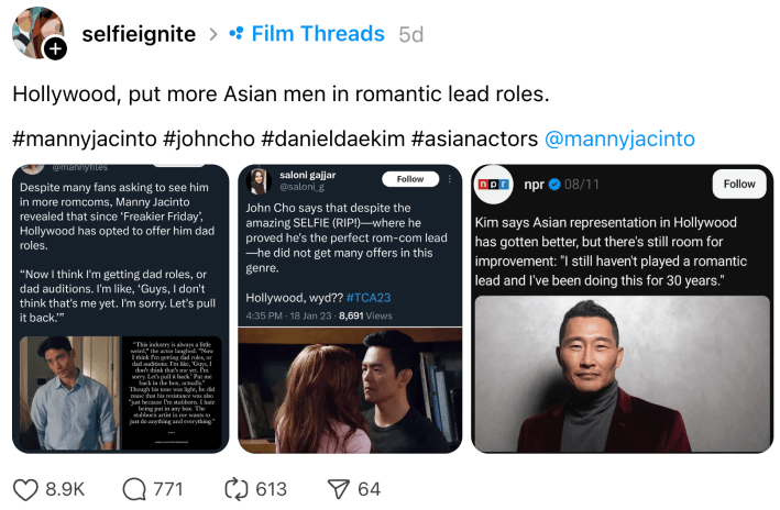 Hollywood, put more Asian men in romantic lead roles.