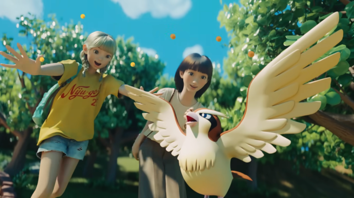 two women and a pigdeot