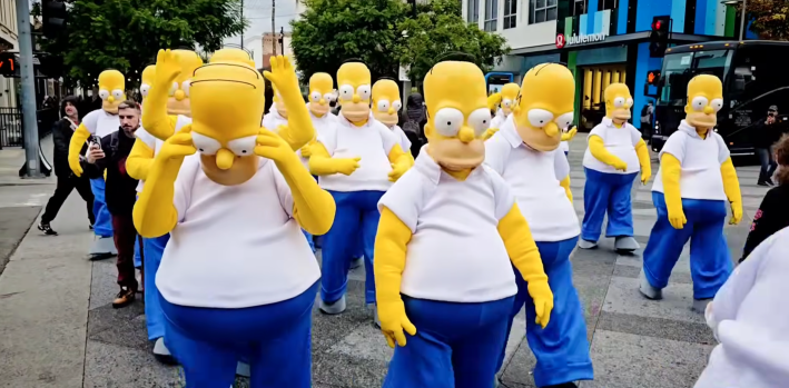 dozens of homer simpsons on the street
