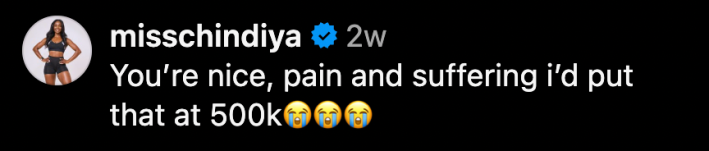 “You’re nice, pain and suffering, I’d put that at 500k 😭😭😭.”