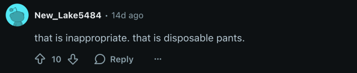 “That is inappropriate. That is disposable pants.”