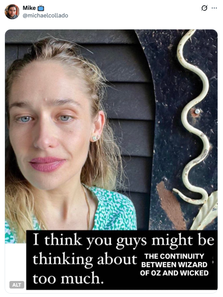 i think you guys might be thinking about the continuity between wizard of oz and wicked too much