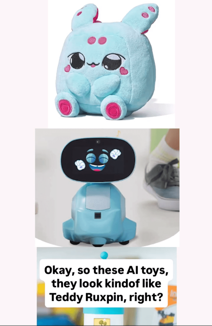 Examples of AI toys available on the market for children.
