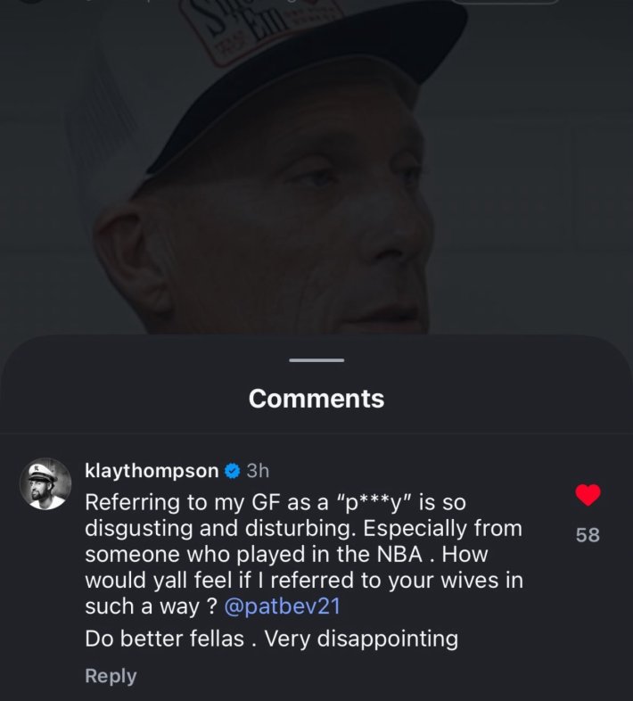 A screenshot of Klay Thompson's comment.