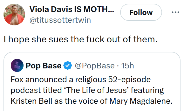 Tweet reading "I hope she sues the fuck out of them."