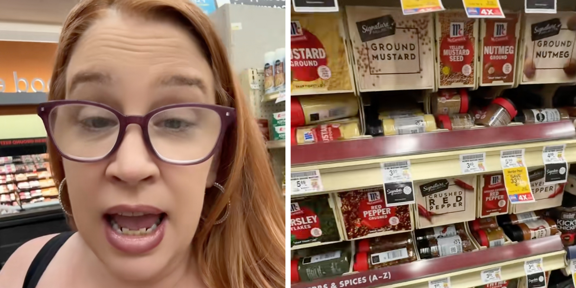 Woman in the spices aisle at a grocery store.