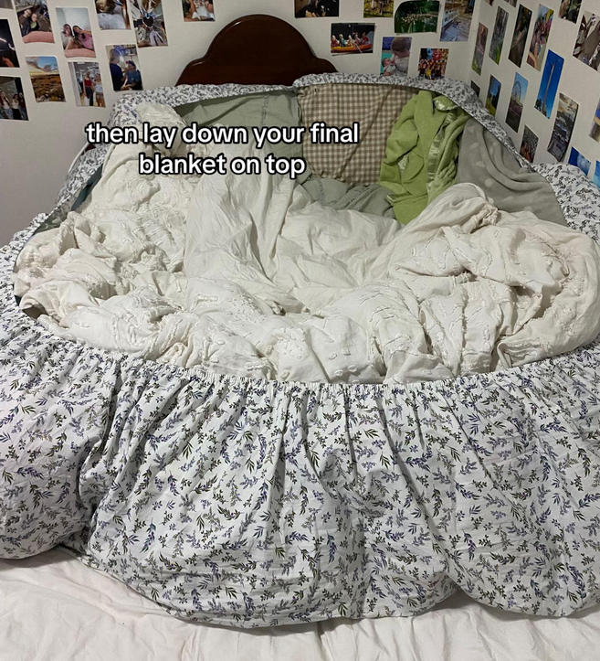 A TikTok video showing a finished potato bed.