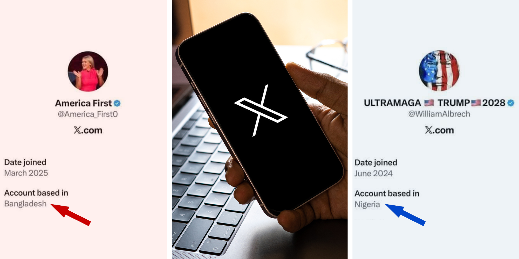 x turns on user location most ironic maga accounts no based in usa