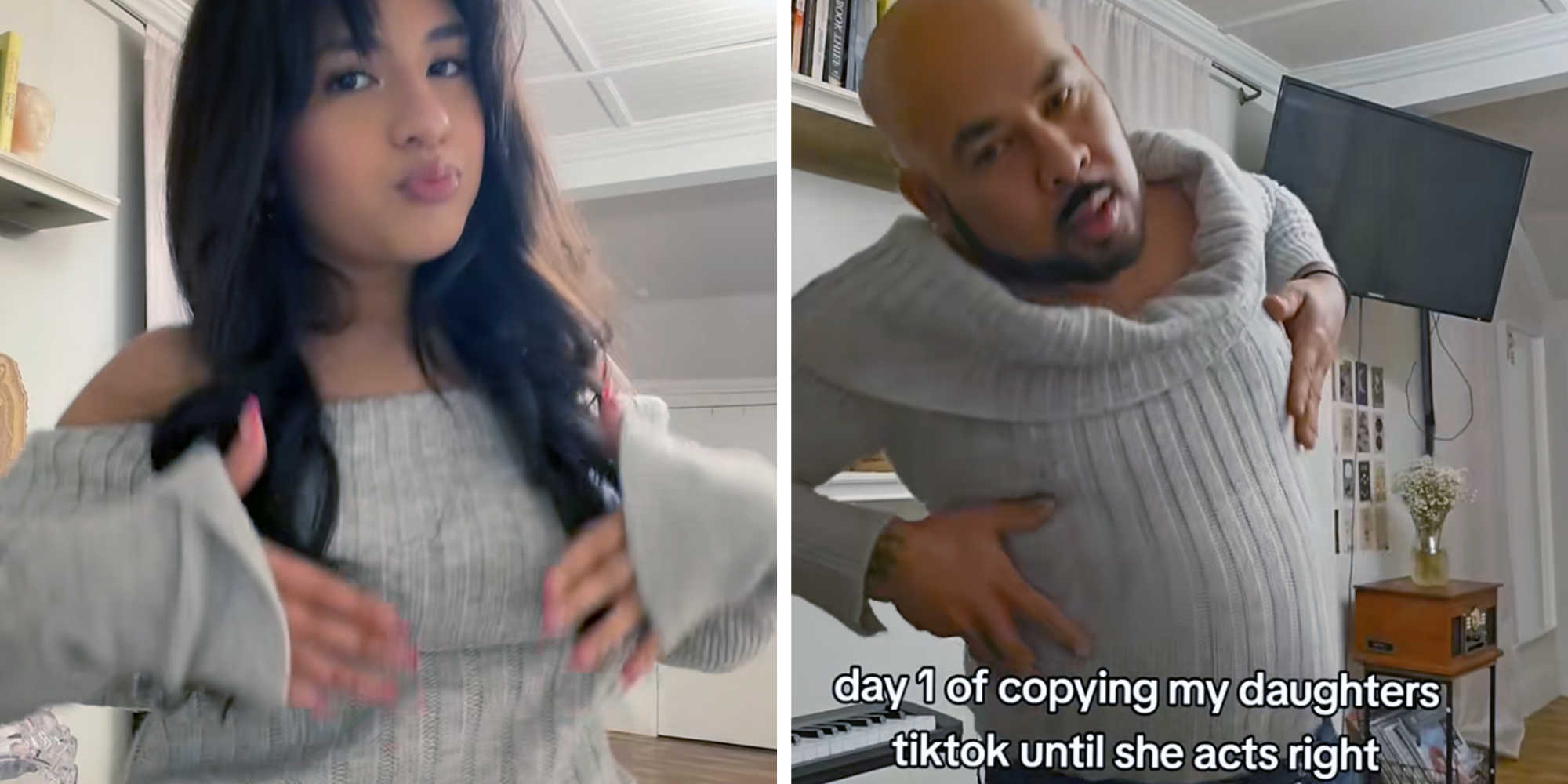 father copies daughters tiktok dance videos til she acts right