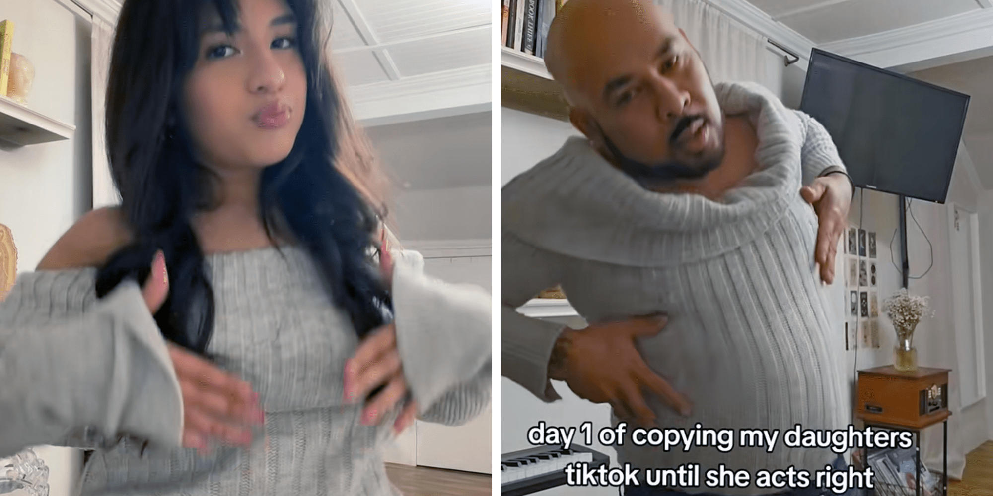 father copies daughters tiktok dance videos til she acts right