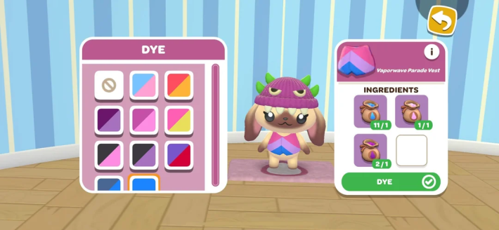 Screenshot from the Hello Kitty game of a bunny character wearing bi pride colors.
