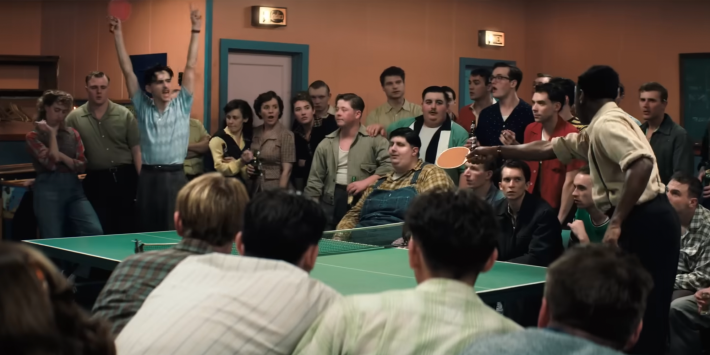 timothee chalamet playing ping pong in Marty Supreme