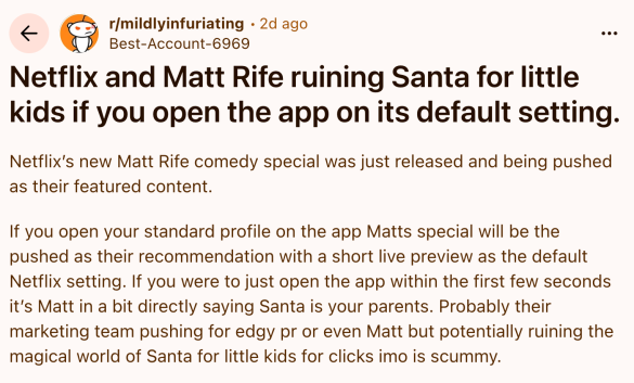 Parents are mad at Netflix's Matt Rife special for spoiling Christmas