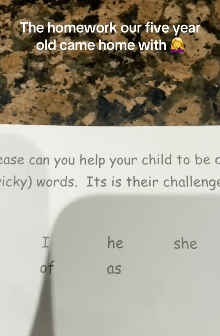 @riversideredhead/TikTok “The homework out five year old came home with 🤦‍♀️.”