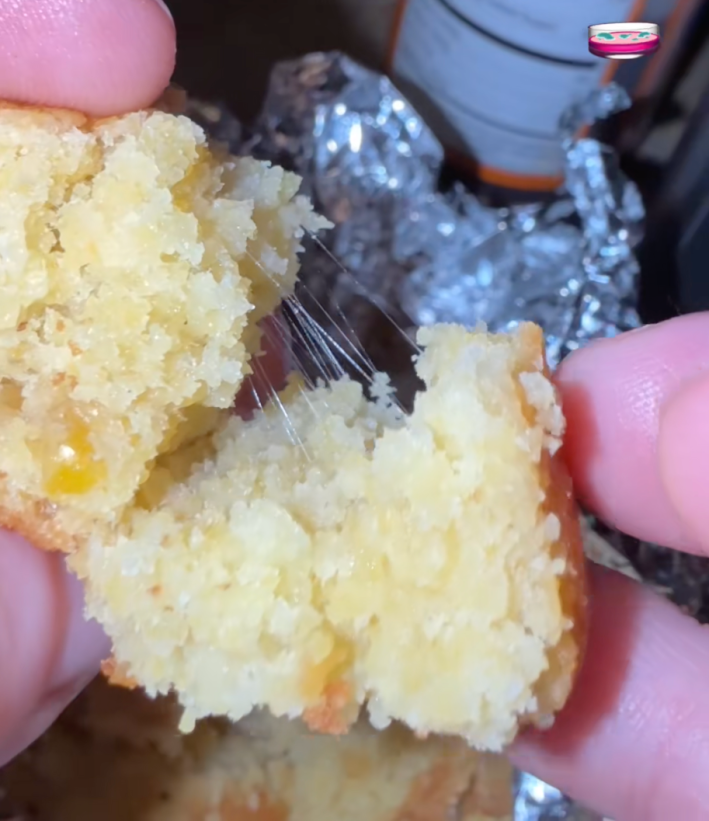 @thewandlesswitch/TikTok cornbread with sticky string indicative of rope spoilage