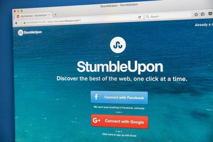 Homepage of the official website for StumbleUpon