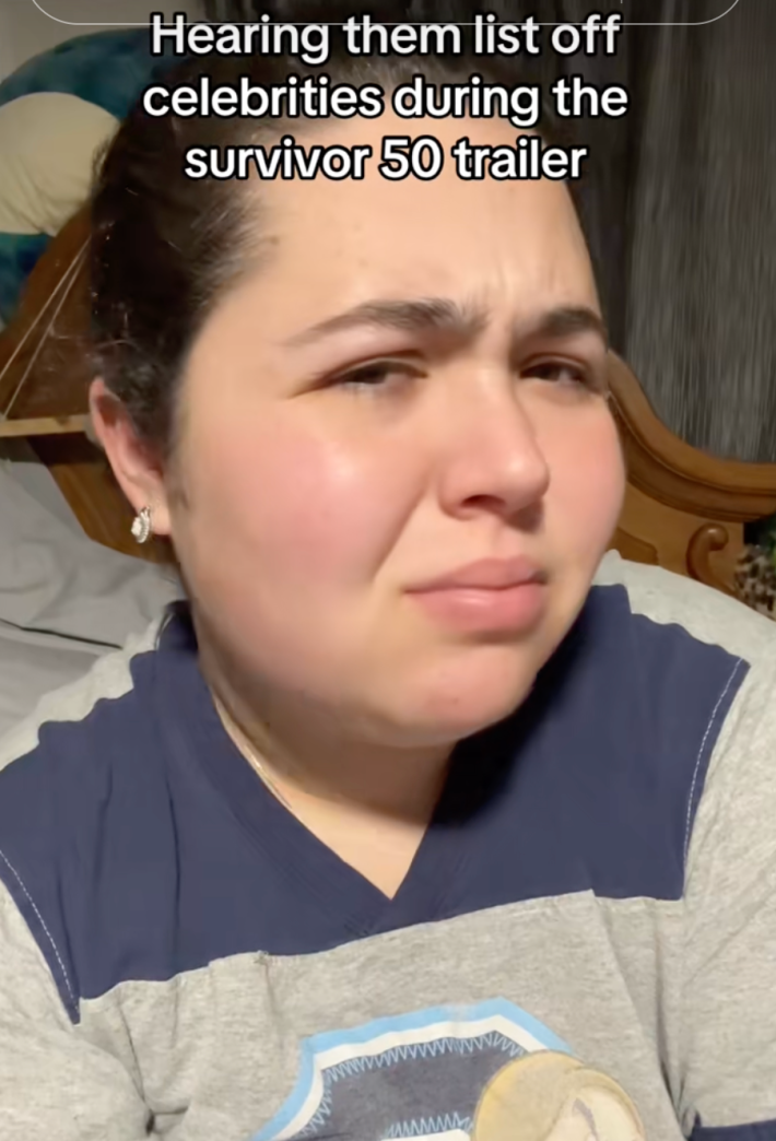 @cmb56/TikTok looking confused and disgusted"hearing them list off celebrities during the survivor 50 trailer"