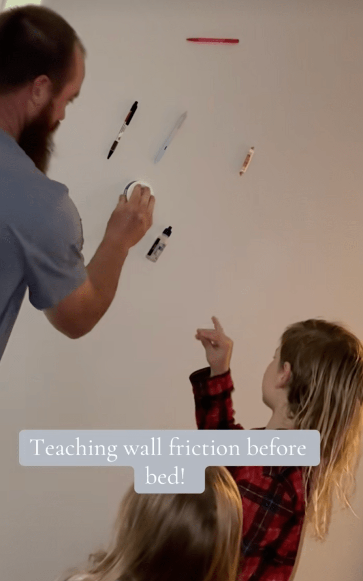 @amber_tiffani0723/TikTok, teaching wall friction before bed - family sticking things to the wall