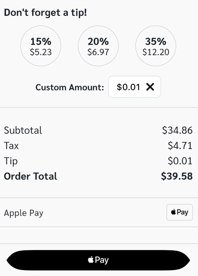 u/evilemmyy via Reddit papa johns app wont accept 0.00 tip on a takeout order