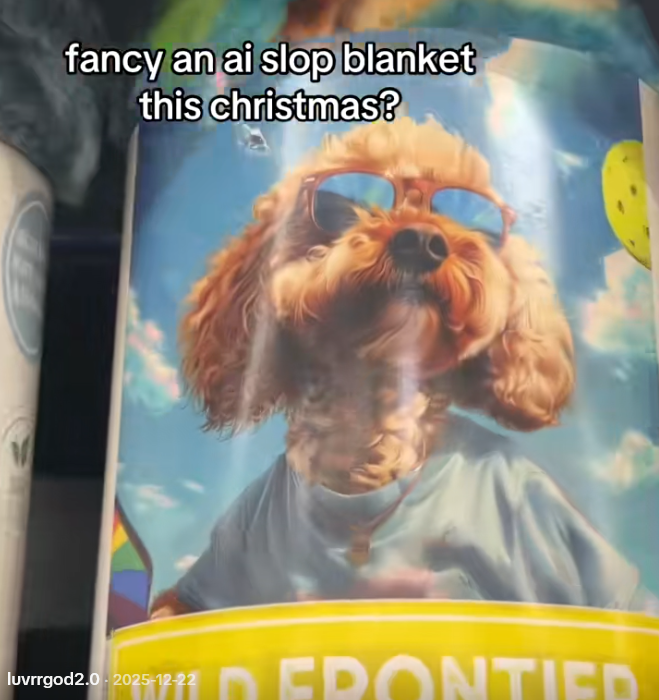 TikTok video showing an alleged "AI slop blanket."
