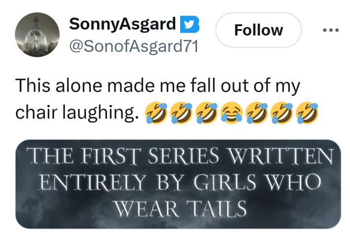 Tweet that reads, "This alone made me fall out of my chair laughing. 🤣🤣🤣😂🤣🤣🤣"  with the above mentioned screenshot.