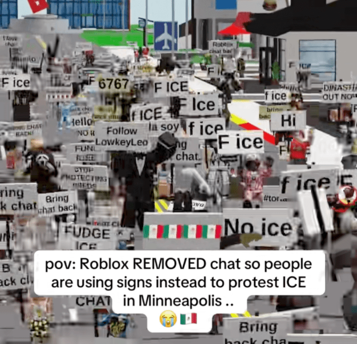 roblox signs at a digital protest