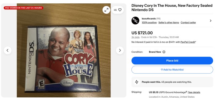 sealed copy of cory in the house for sale on eBay for $721.00